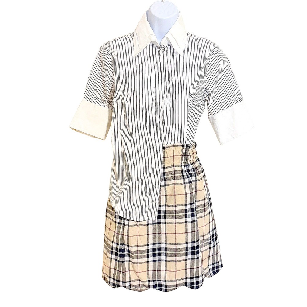 Lauren James Tan Plaid Scalloped Hem Mini Skirt Small Camel Tartan Print